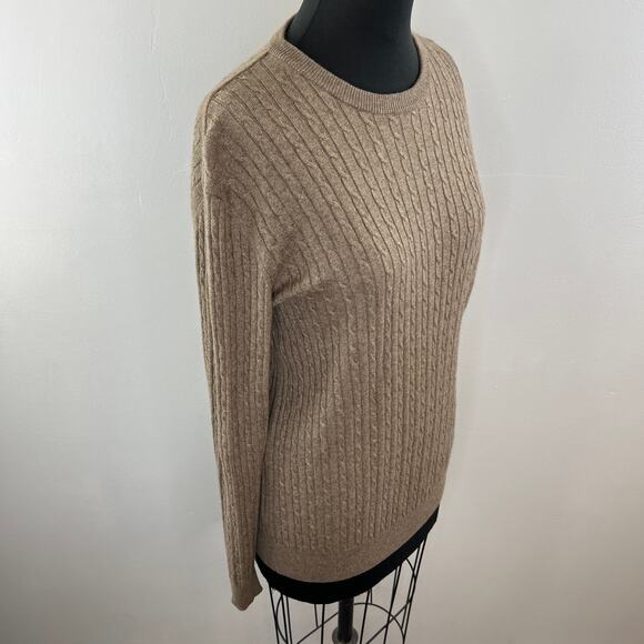 Enzo Mantovani Tan Brown Cashmere & Silk Cable Knit Crewneck Pullover Sweater L - Picture 3 of 7